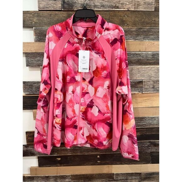 ATHLETA NWT Run With It Printed Jacket Painted Energy Coral Pink Zip plus sz 3X - Picture 2 of 9